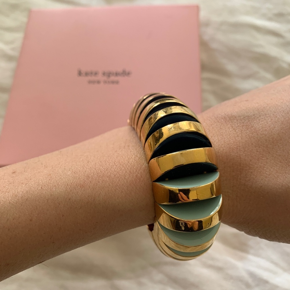 Gold, Light Blue, Navy Colorblock Chunky Bracelet